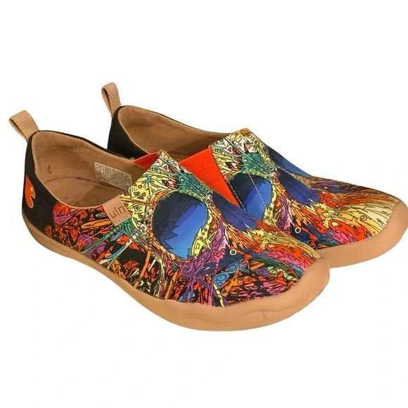 UIN Toledo I Colorful Skull Canvas Art Slip Ons Women 9 EU 40.5 Travel Shoes - Picture 5 of 11